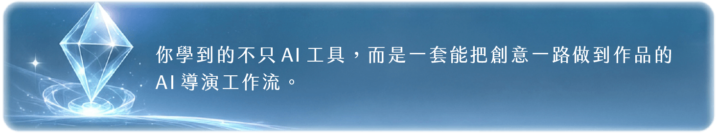 你學到的不只AI工具,而是一套能把創意一路做到作品的AI導演工作流