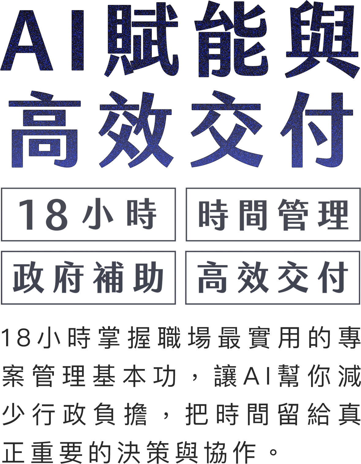 AI賦能與高效交付,18小時 時間管理 政府補助 高效交付