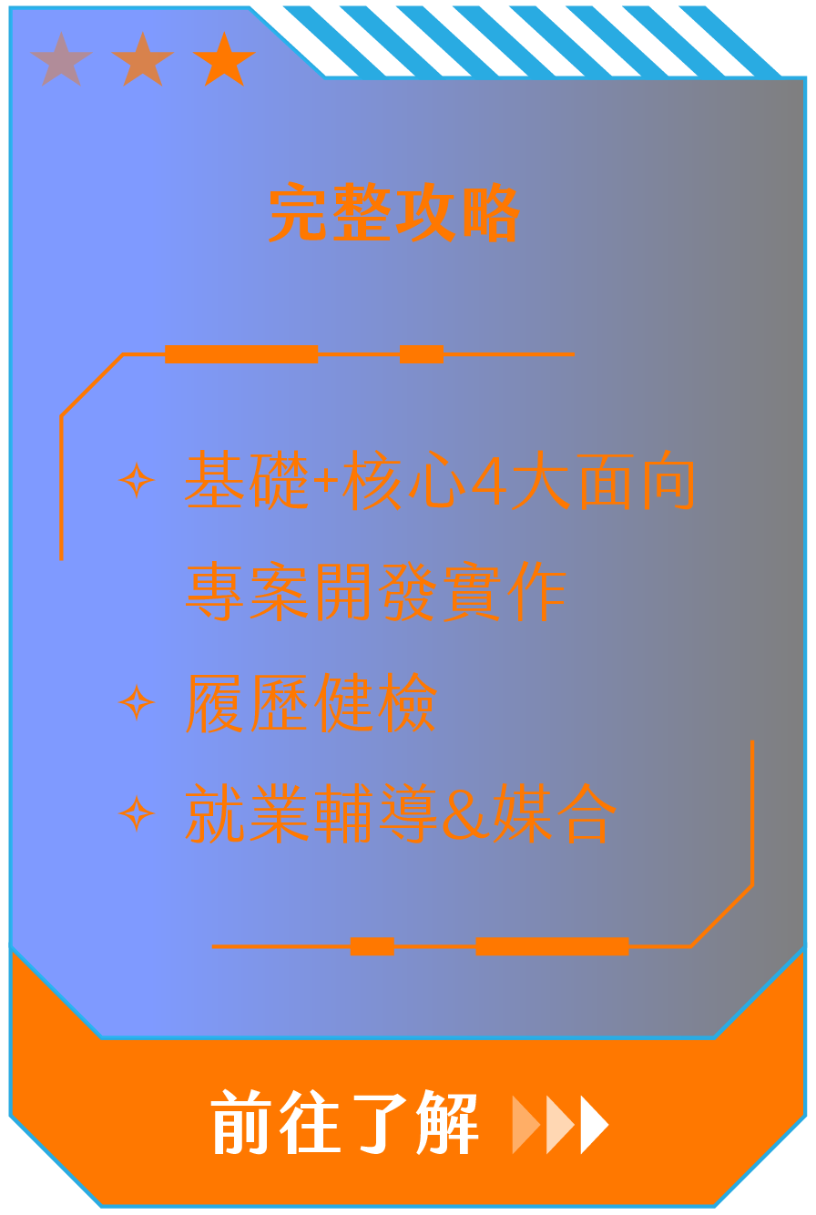 完整攻略：基礎+核心4大面向專案開發實作、履歷健檢、就業輔導&媒合｜前往了解